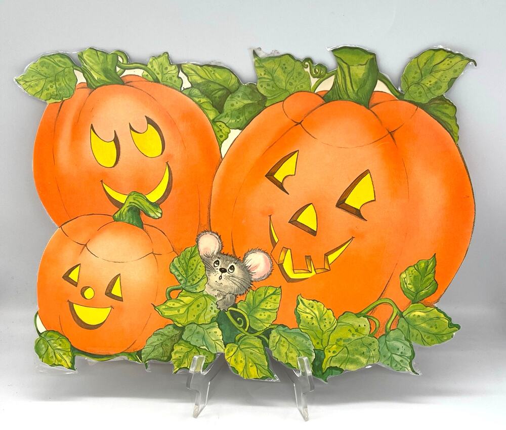 Vintage USA Halloween Die Cut Pumpkins Mouse Decoration Double Sided 16"x12"